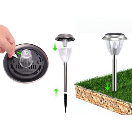 Aigostar - Ηλιακή λάμπα LED LED/0,08W/2V 30,4 cm 200 mAh 6500K IP44 ματ χρώμιο