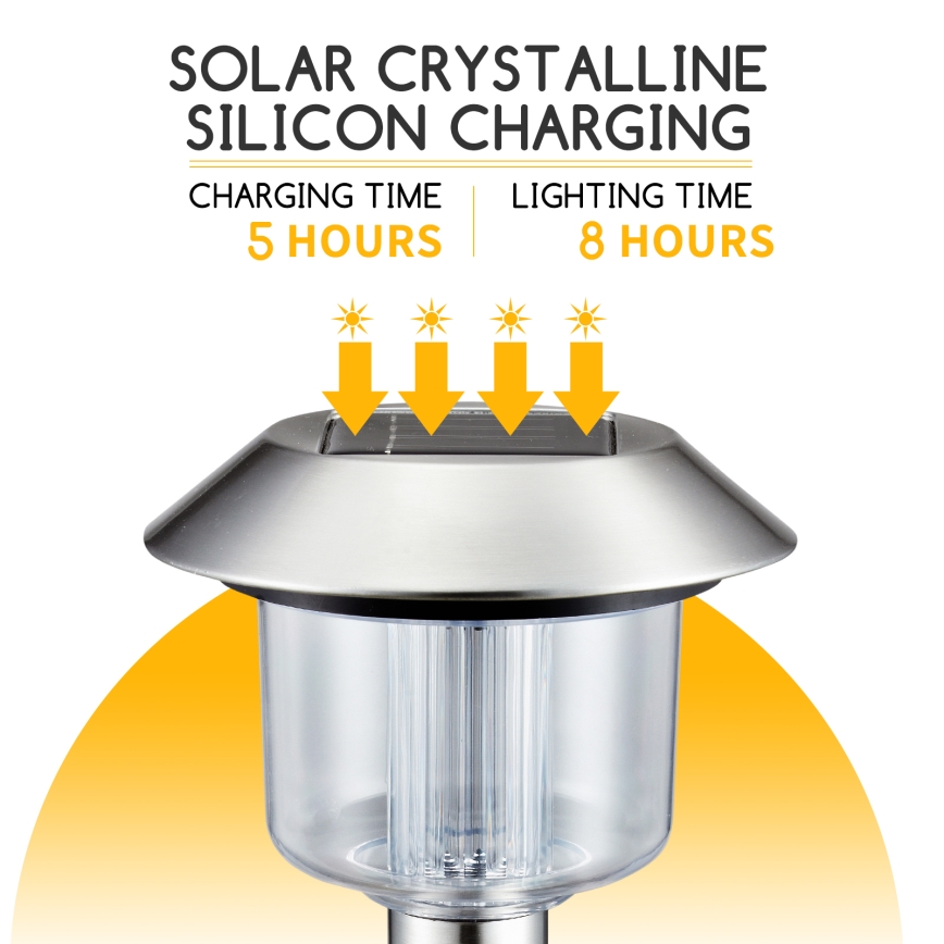 Aigostar - Ηλιακή λάμπα LED LED/0,08W/2V 36,6 cm 3000K IP44 ματ χρώμιο