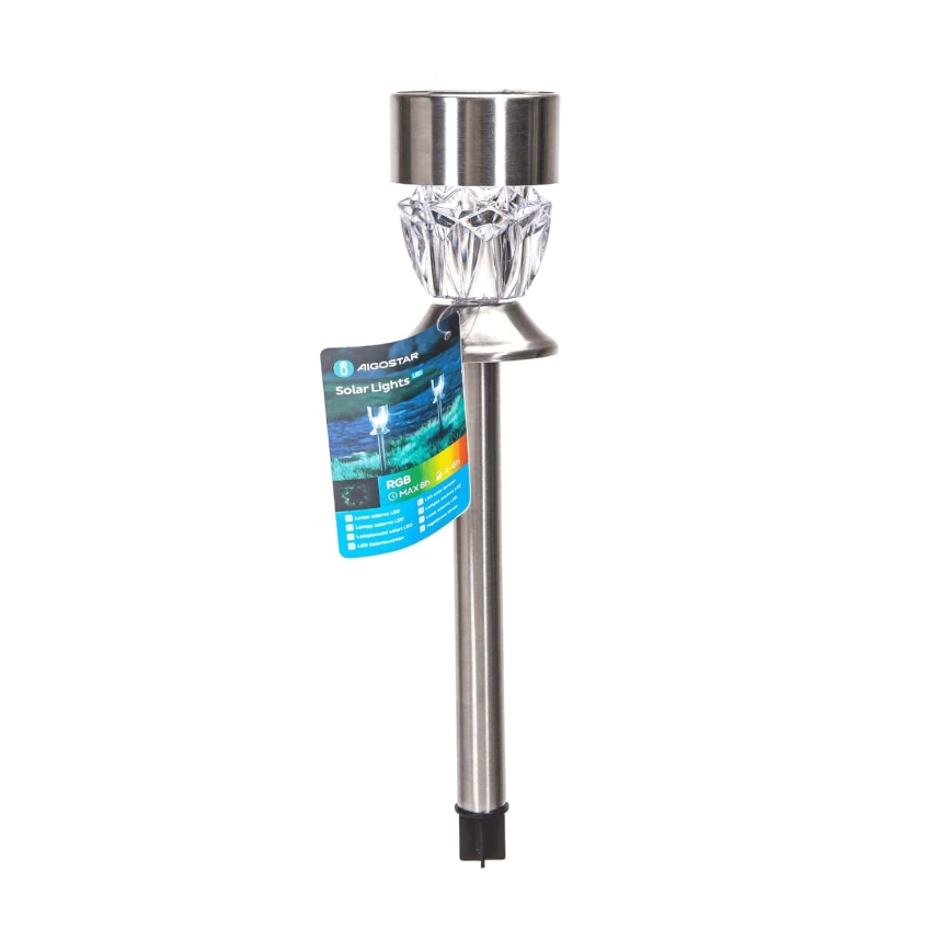 Aigostar - Ηλιακή λάμπα LED RGB LED/0,006W/1,2V 35,5 cm 100 mAh ματ χρώμιο IP44