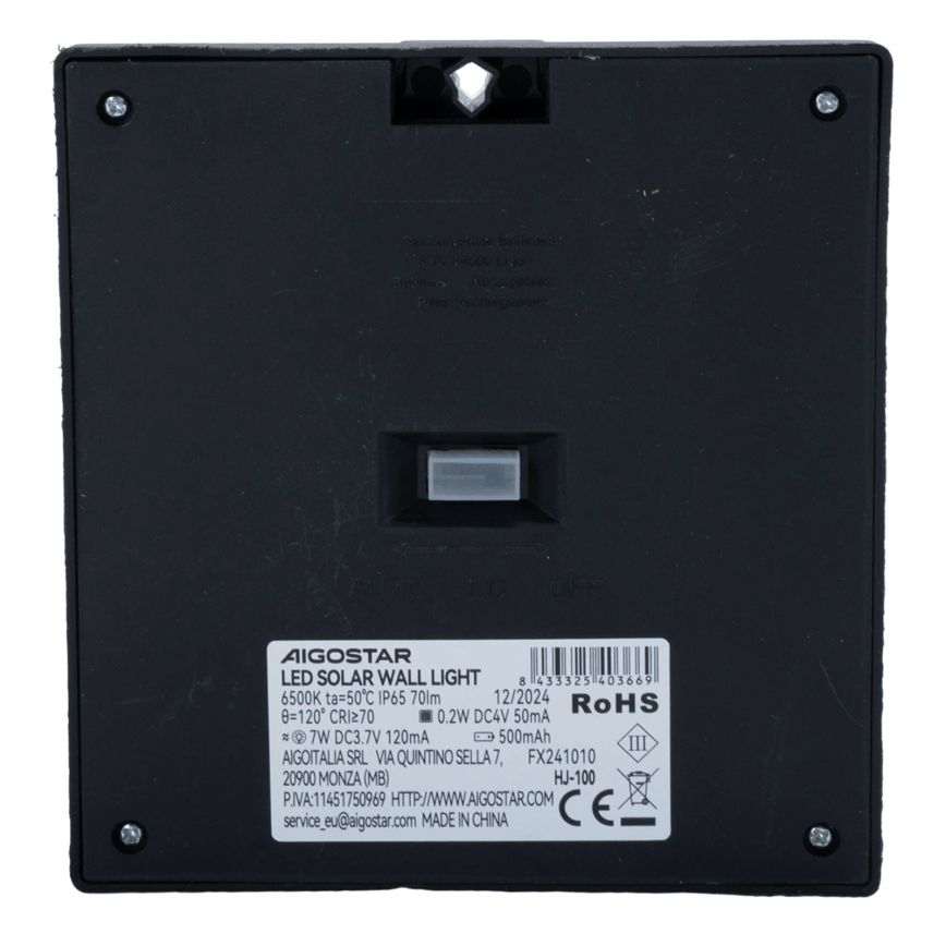 Aigostar - Ηλιακό LED φωτιστικό με αισθητήρα LED/3,7V 6500K 500 mAh IP65 μαύρο