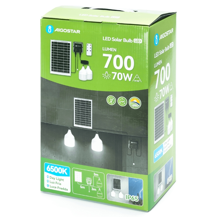 Aigostar - Ηλιακό κρεμαστό φωτιστικό LED 2xLED/35W/12V 6000 mAh 6500K διάμετρος 10 cm + τηλεχειριστήριο