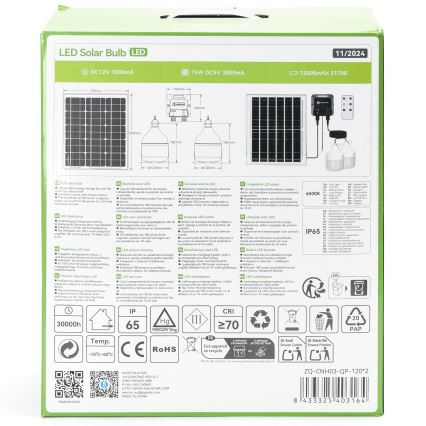 Aigostar - Ηλιακό κρεμαστό φωτιστικό LED 2xLED/70W/12V 12000 mAh 6500K διάμετρος 12 cm + τηλεχειριστήριο