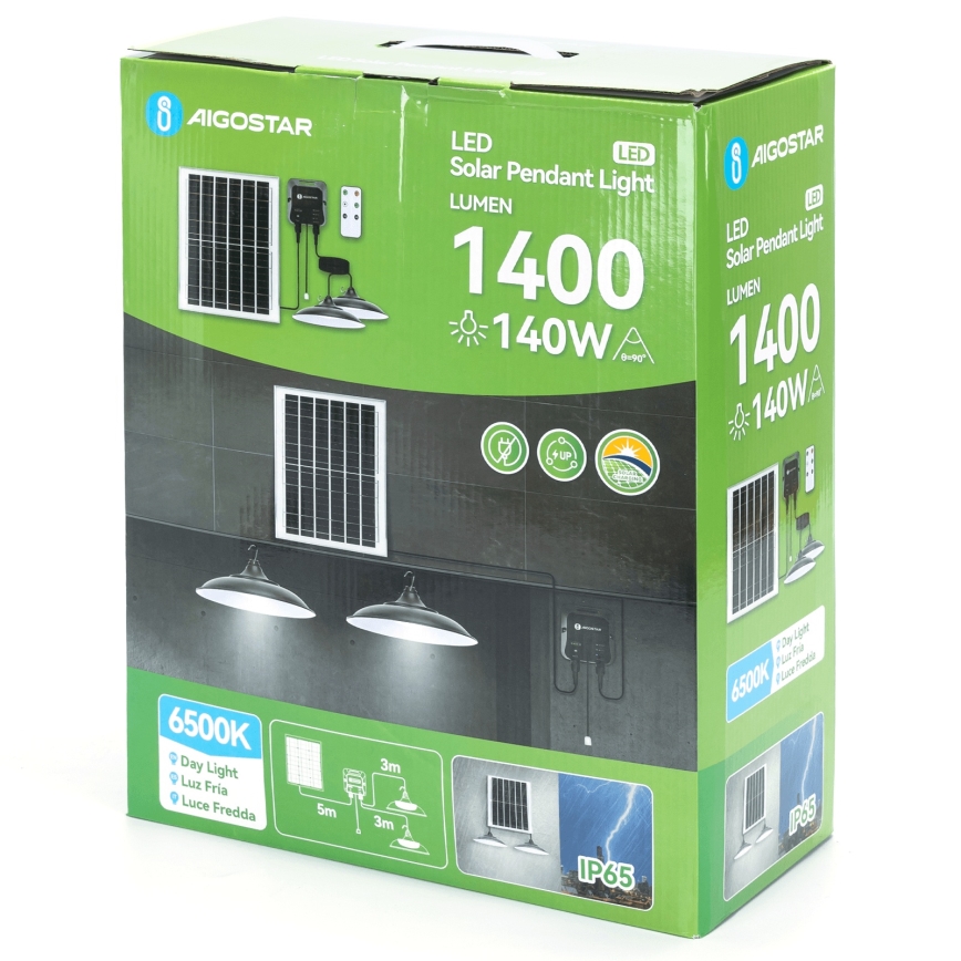 Aigostar - Ηλιακό κρεμαστό φωτιστικό LED 2xLED/70W/12V 12000 mAh 6500K διάμετρος 23,5 cm + τηλεχειριστήριο