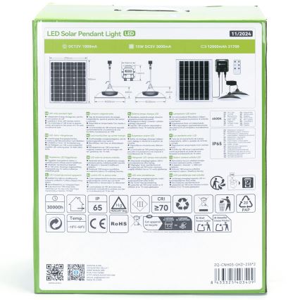 Aigostar - Ηλιακό κρεμαστό φωτιστικό LED 2xLED/70W/12V 12000 mAh 6500K διάμετρος 23,5 cm + τηλεχειριστήριο