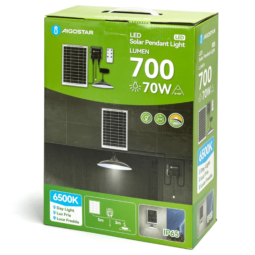 Aigostar - Ηλιακό κρεμαστό φωτιστικό LED LED/70W/12V 6000 mAh 6500K διάμετρος 23,5 cm + τηλεχειριστήριο