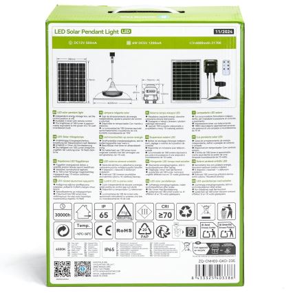 Aigostar - Ηλιακό κρεμαστό φωτιστικό LED LED/70W/12V 6000 mAh 6500K διάμετρος 23,5 cm + τηλεχειριστήριο