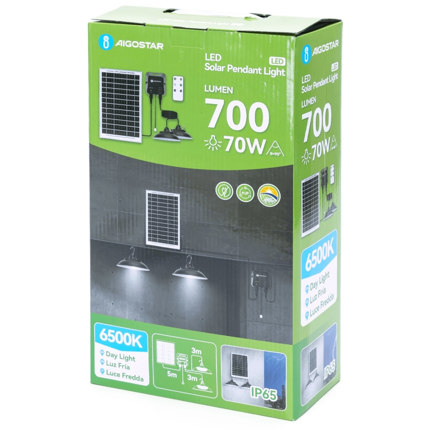 Aigostar - Ηλιακό κρεμαστό φωτιστικό LED με αισθητήρα 2xLED/35W/12V 6000 mAh 6500K διάμετρος 15 cm + τηλεχειριστήριο