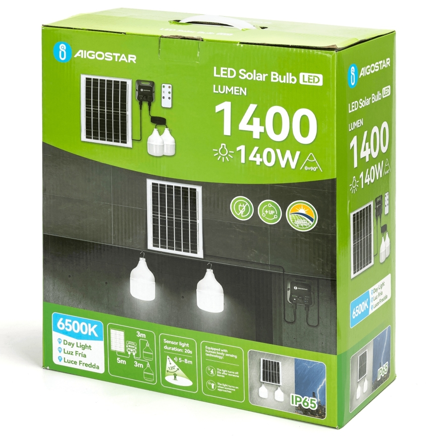 Aigostar - Ηλιακό κρεμαστό φωτιστικό LED με αισθητήρα 2xLED/70W/12V 12000 mAh 6500K διάμετρος 12 cm + τηλεχειριστήριο