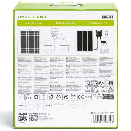 Aigostar - Ηλιακό κρεμαστό φωτιστικό LED με αισθητήρα 2xLED/70W/12V 12000 mAh 6500K διάμετρος 12 cm + τηλεχειριστήριο
