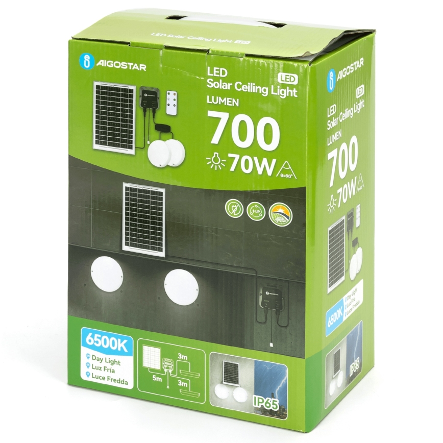 Aigostar - Ηλιακό φωτιστικό LED 2xLED/35W/12V 6000 mAh 6500K διάμετρος 16,8 cm + τηλεχειριστήριο