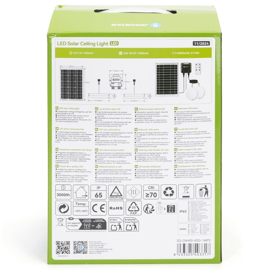 Aigostar - Ηλιακό φωτιστικό LED 2xLED/35W/12V 6000 mAh 6500K διάμετρος 16,8 cm + τηλεχειριστήριο