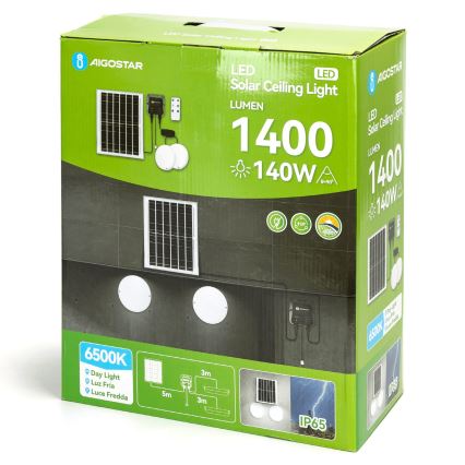 Aigostar - Ηλιακό φωτιστικό LED 2xLED/70W/12V 12000 mAh 6500K διάμετρος 20,5 cm + τηλεχειριστήριο