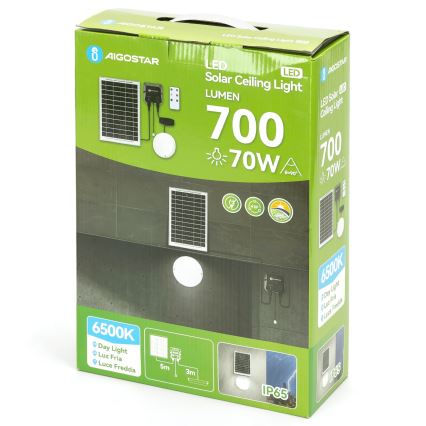 Aigostar - Ηλιακό φωτιστικό LED LED/70W/12V 6000 mAh 6500K διάμετρος 20,5 cm + τηλεχειριστήριο