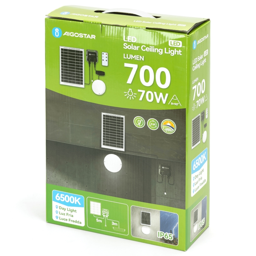 Aigostar - Ηλιακό φωτιστικό LED LED/70W/12V 6000 mAh 6500K διάμετρος 20,5 cm + τηλεχειριστήριο