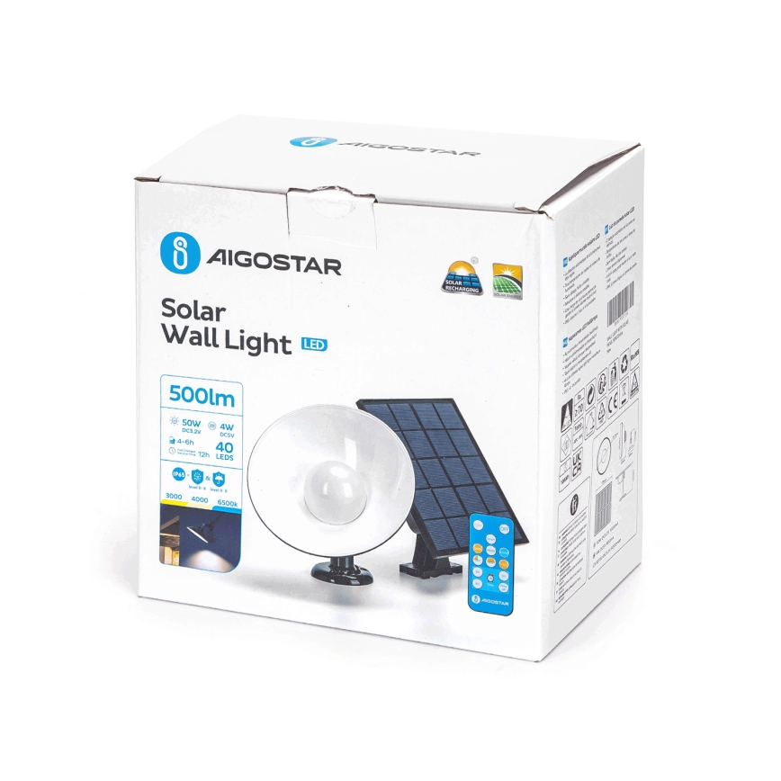 Aigostar - Ηλιακό φωτιστικό τοίχου LED LED/3,2V 3000K/4000K/6500K 5000 mAh IP65 + τηλεχειριστήριο
