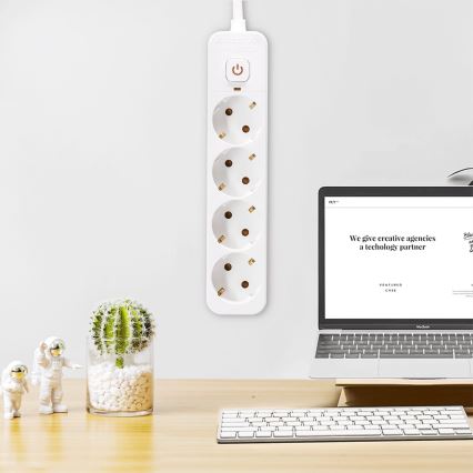 Aigostar - Καλώδιο επέκτασης με διακόπτη 4Z Τύπος F 5μ SCHUKO λευκό