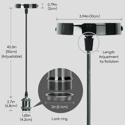 Aigostar - Καλώδιο τροφοδοσίας 1xE27/60W/230V ανθρακί