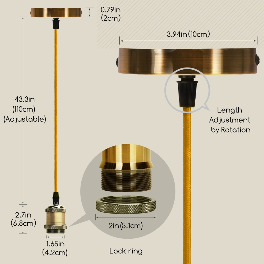 Aigostar - Καλώδιο τροφοδοσίας 1xE27/60W/230V χρυσό