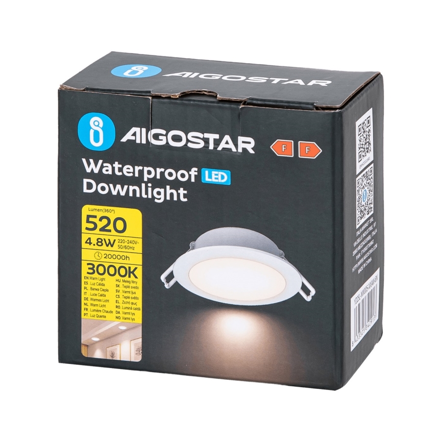 Aigostar - Κρεμαστό φωτιστικό οροφής μπάνιου LED LED/4,8W/230V 3000K λευκό IP65
