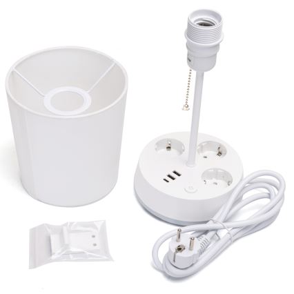 Aigostar - Λάμπα γραφείου με πρίζες και θύρες USB 1xE27/60W/230V άσπρη