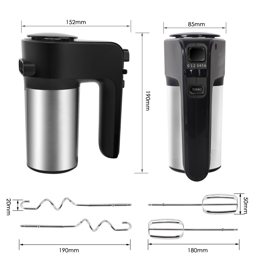 Aigostar - Μίξερ χειρός 300W/230V μαύρο/ματ χρώμιο