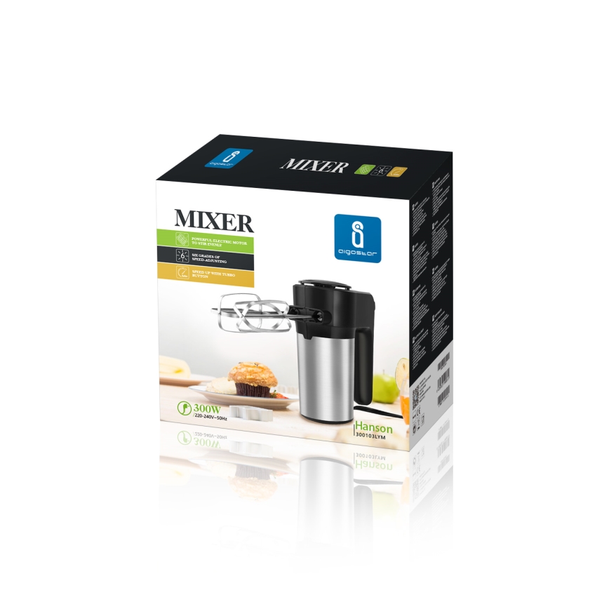 Aigostar - Μίξερ χειρός 300W/230V μαύρο/ματ χρώμιο