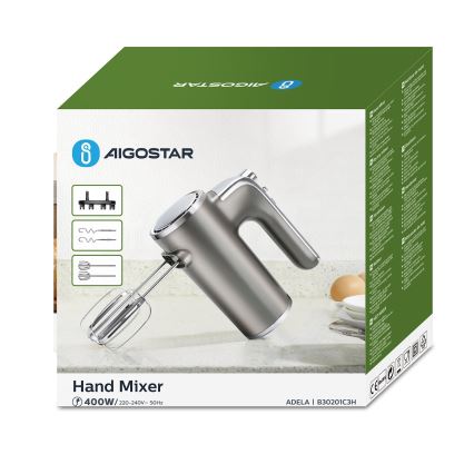 Aigostar - Μίξερ χειρός 400W/230V γκρι/ματ χρώμιο