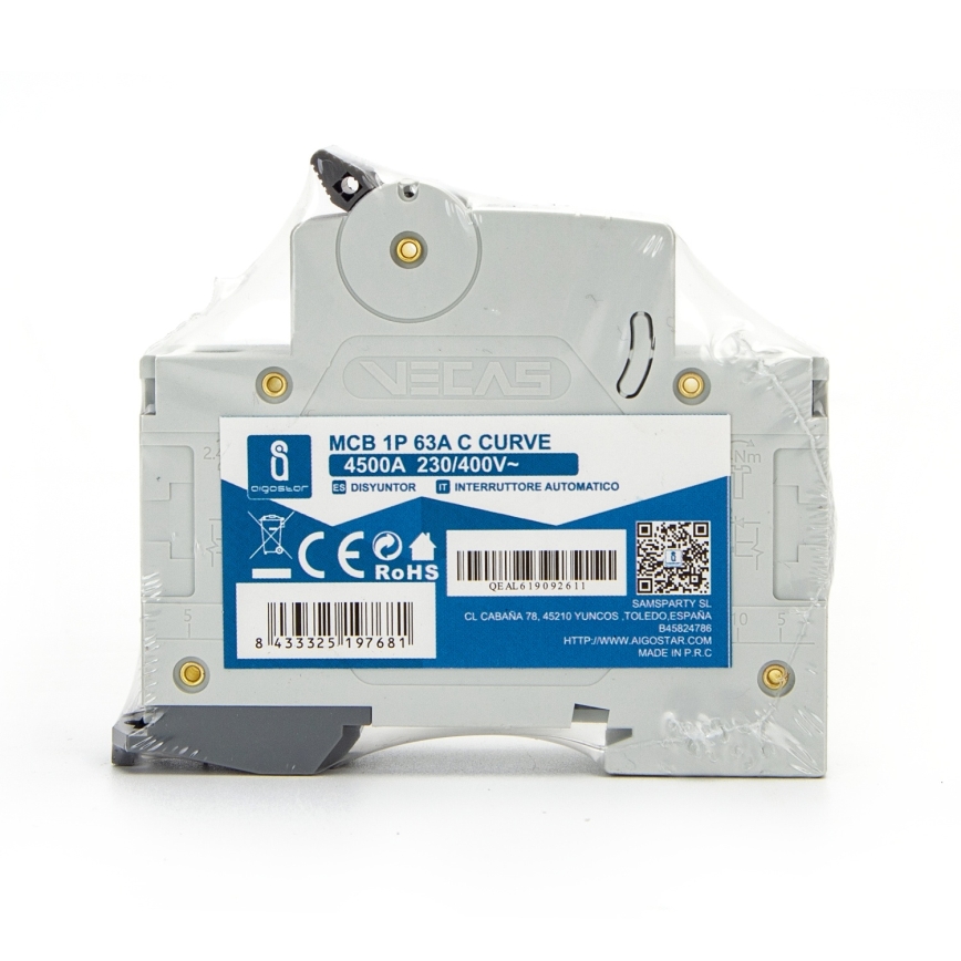 Aigostar - Μονοφασικός αυτόματος διακόπτης 1P-63A-C 230-400V