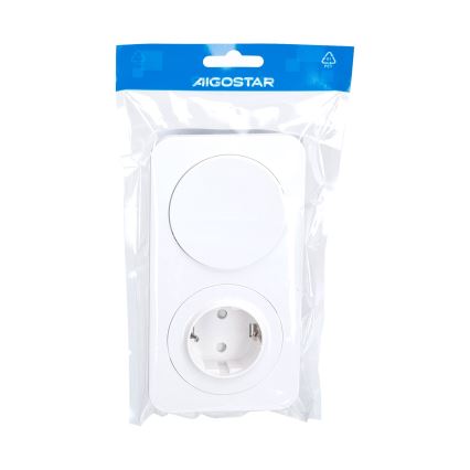 Aigostar - Μονοπολικός διακόπτης αρ. 1 και πρίζα SCHUKO 230V με λευκό πλαίσιο