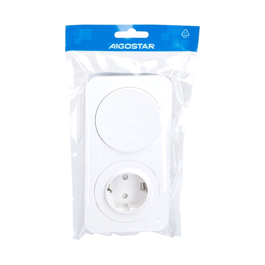 Aigostar - Μονοπολικός διακόπτης αρ. 1 και πρίζα SCHUKO 230V με λευκό πλαίσιο