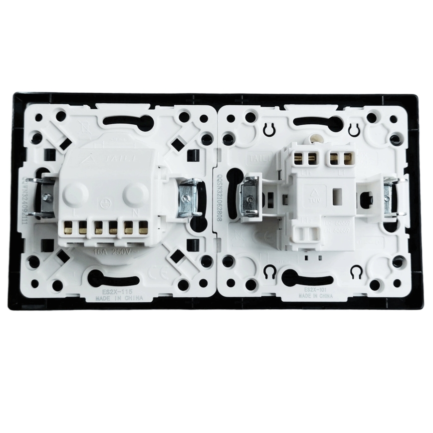 Aigostar - Μονοπολικός διακόπτης αρ. 1 και πρίζα SCHUKO 230V με μαύρο πλαίσιο