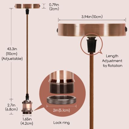 Aigostar - Ντουί κρεμαστό με ροζέτα και καλώδιο 1xE27/60W/230V χάλκινο