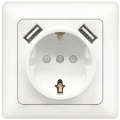 Aigostar - Οικιακή πρίζα SCHUKO 250V με 2 θύρες USB και πλαίσιο, λευκή