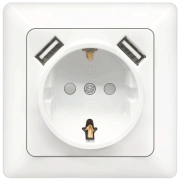 Aigostar - Οικιακή πρίζα SCHUKO 250V με 2 θύρες USB και πλαίσιο, λευκή