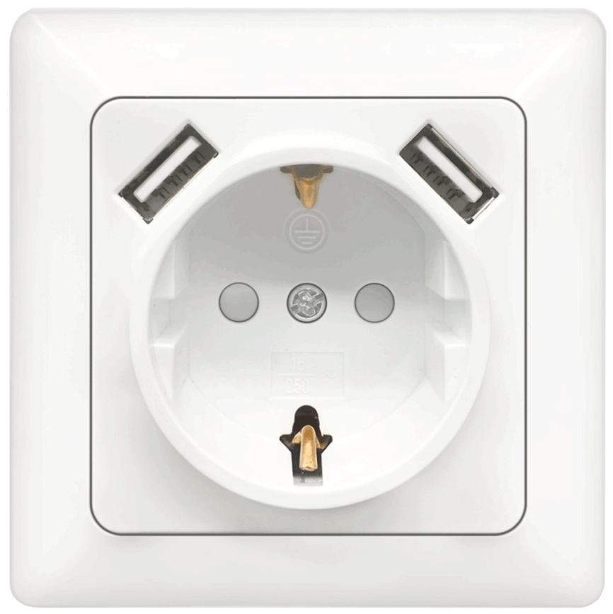 Aigostar - Οικιακή πρίζα SCHUKO 250V με 2 θύρες USB και πλαίσιο, λευκή