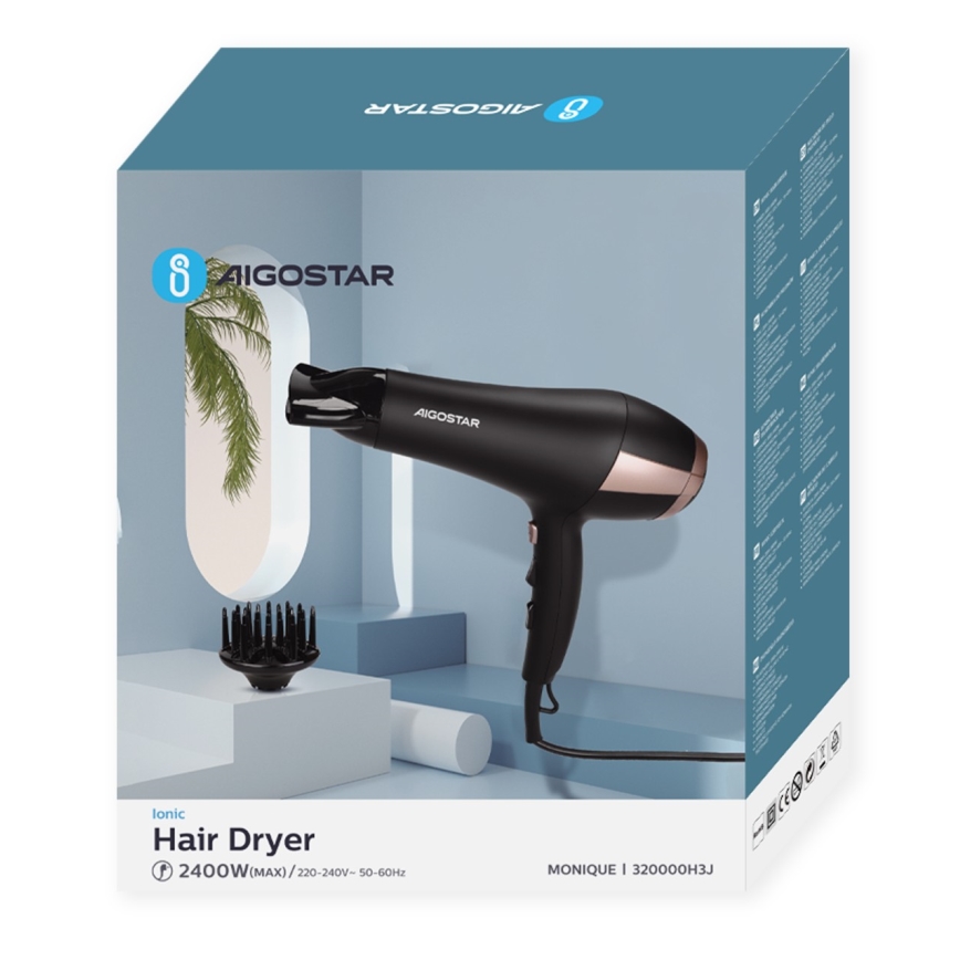 Aigostar - Πιστολάκι μαλλιών 2400W/230V μαύρο