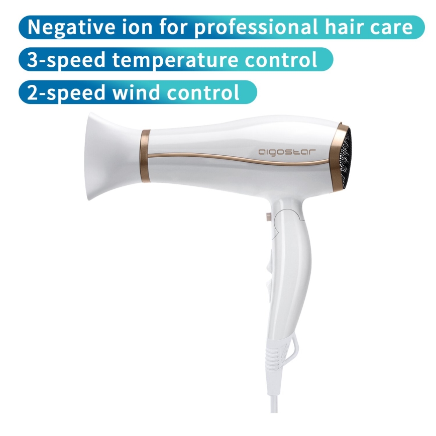 Aigostar - Πιστολάκι μαλλιών με ιονιστή 2200W/230V λευκό