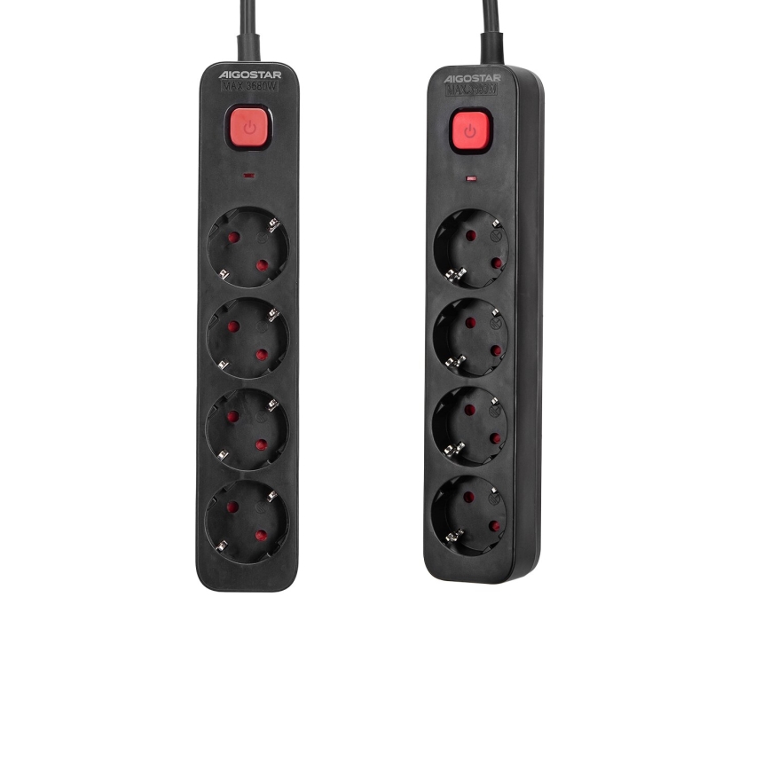 Aigostar - Πολύπριζο με διακόπτη 4Z Type F 1,5m μαύρο