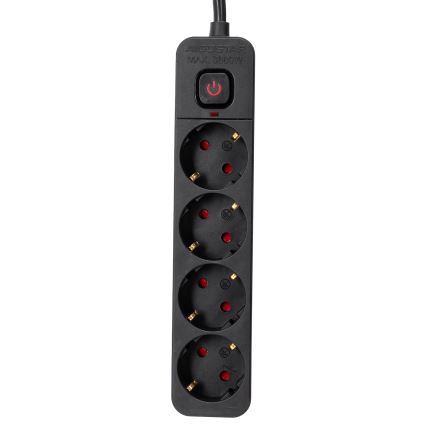 Aigostar - Πολύπριζο με διακόπτη 4Z Type F 3m μαύρο