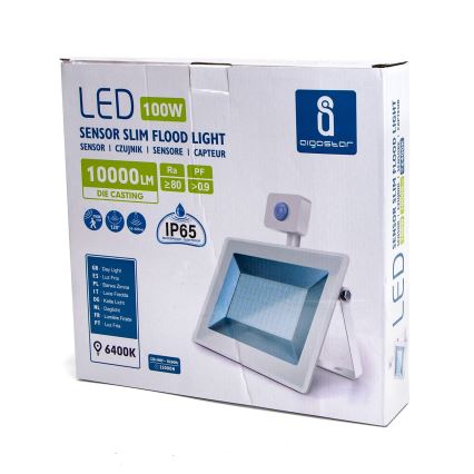 Aigostar - Προβολέας LED με αισθητήρα LED/100W/230V 6400K IP65 λευκό