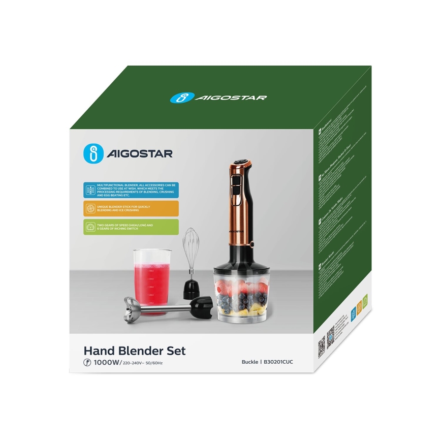 Aigostar - Ραβδομπλέντερ xειρός 1000W/230V ροζ χρυσό