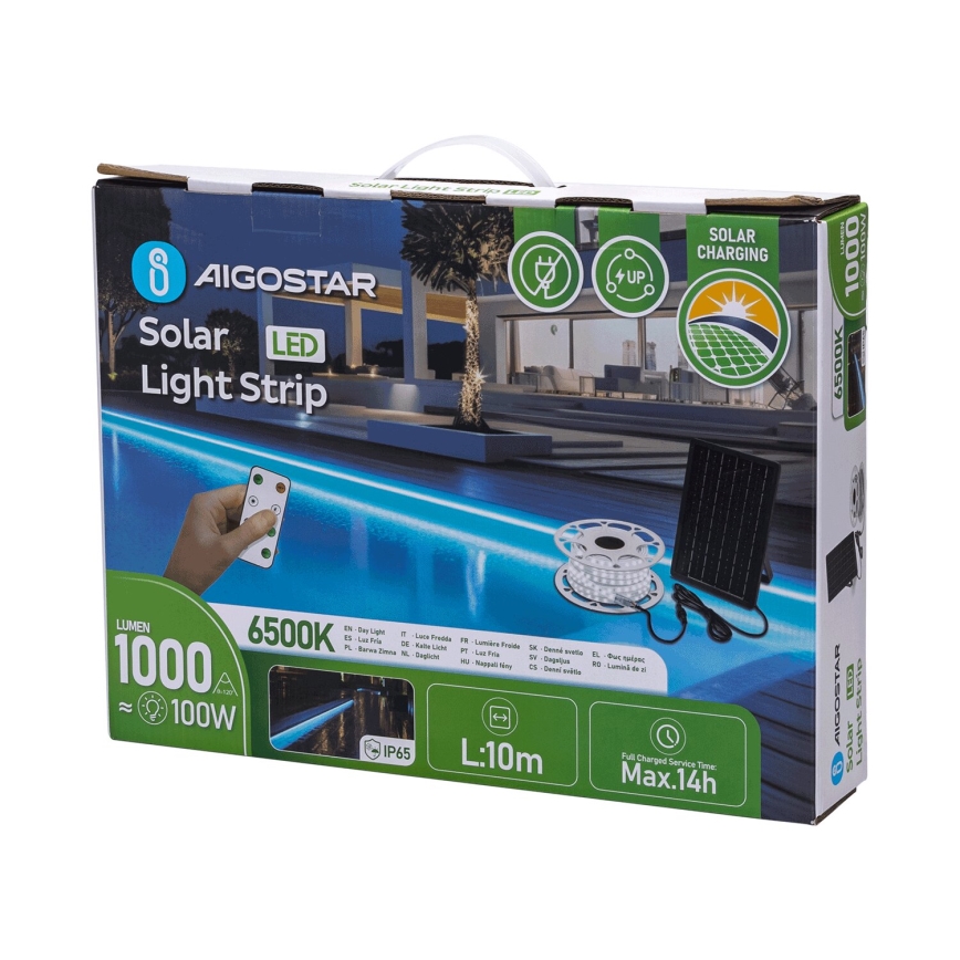 Aigostar - Ρυθμιζόμενη LED ηλιακή ταινία LED/20W/3,2V 20 μ 2700K IP65 20000 mAh + τηλεχειριστήριο