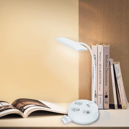 Aigostar - Ρυθμιζόμενη Λαμπα LED Επιτραπέζια με Θυρίδες και USB LED/4,6W/230V 3000/4000/6500K Λευκή