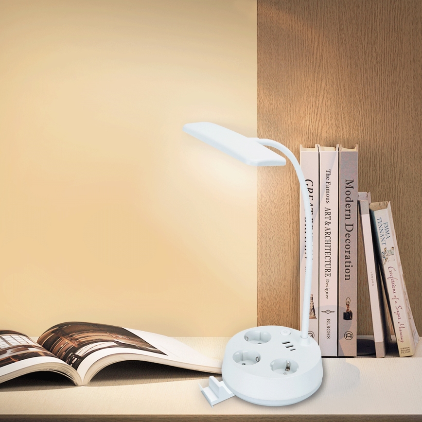 Aigostar - Ρυθμιζόμενη Λαμπα LED Επιτραπέζια με Θυρίδες και USB LED/4,6W/230V 3000/4000/6500K Λευκή