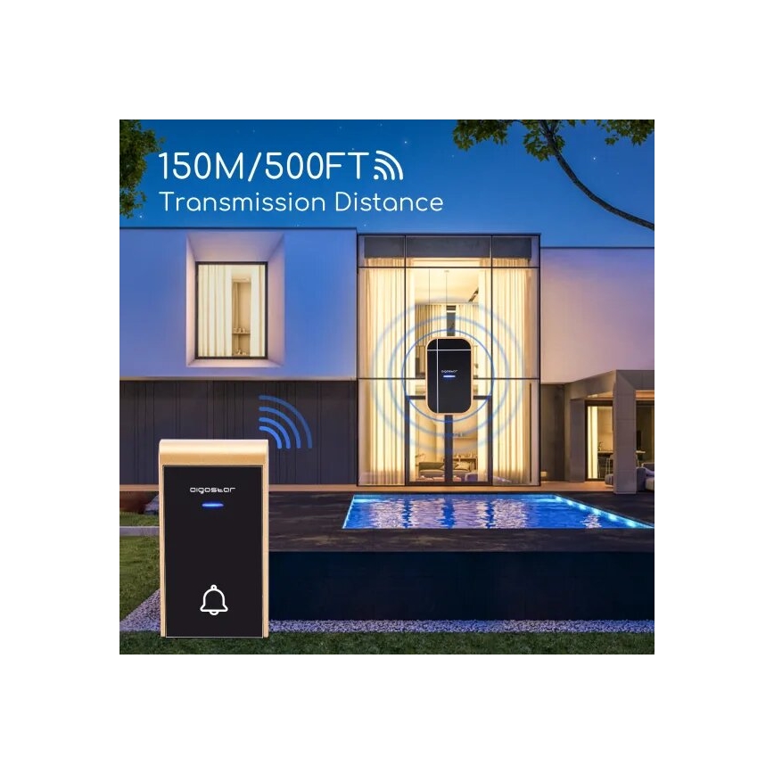 Aigostar - ΣΕΤ 2x Ασύρματα κουδούνια πρίζας 230V IP44 μαύρο/χάλκινο