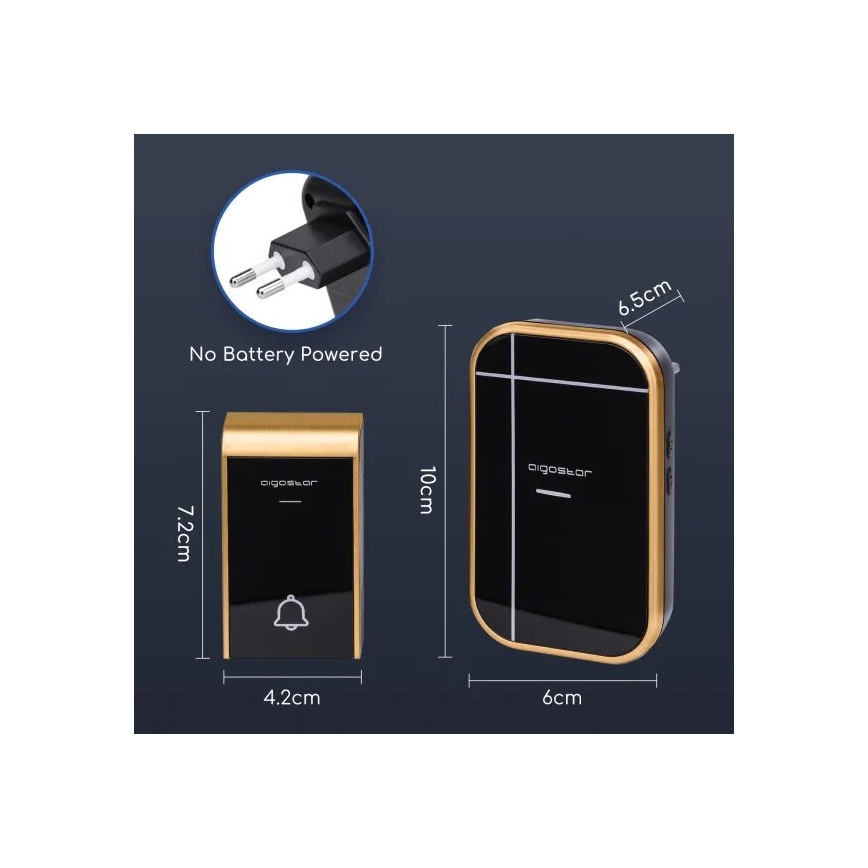 Aigostar - ΣΕΤ 2x Ασύρματα κουδούνια πρίζας 230V IP44 μαύρο/χάλκινο