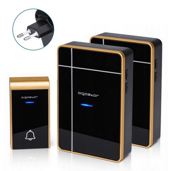 Aigostar - ΣΕΤ 2x Ασύρματο κουδούνι πόρτας 230V/12V IP44 μαύρο/χαλκός