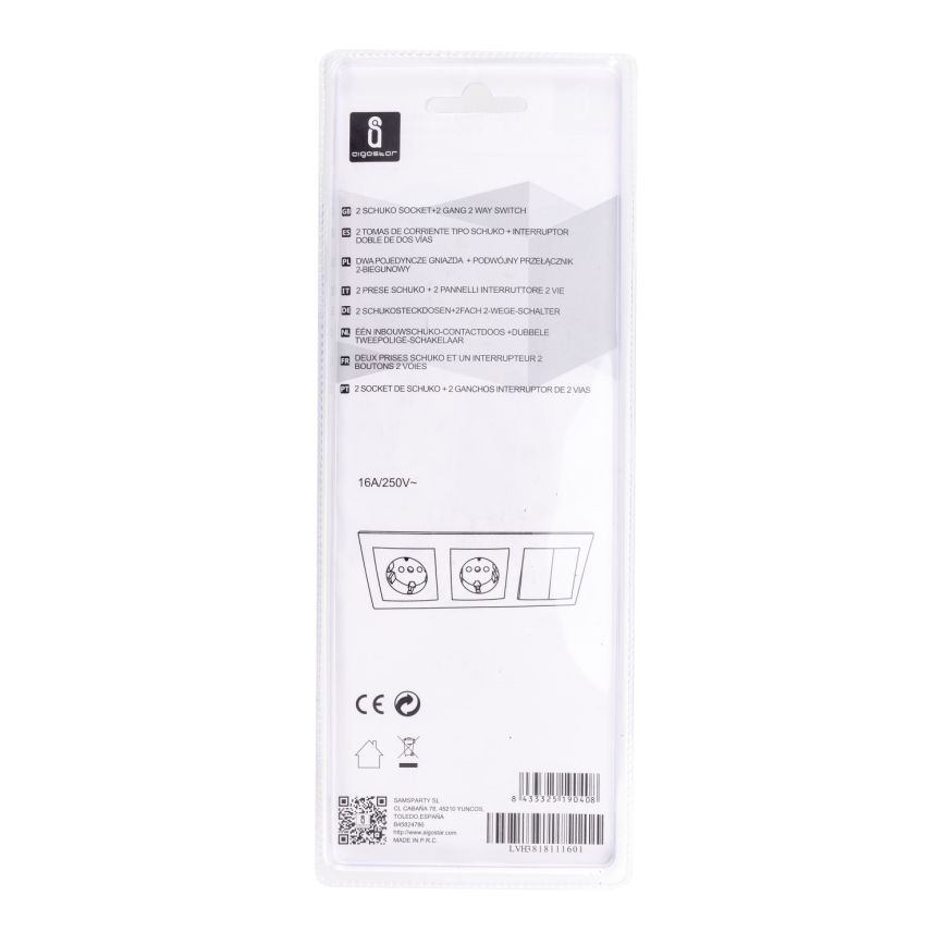 Aigostar - ΣΕΤ 2x Πρίζες με διακόπτη 2x16A/250V