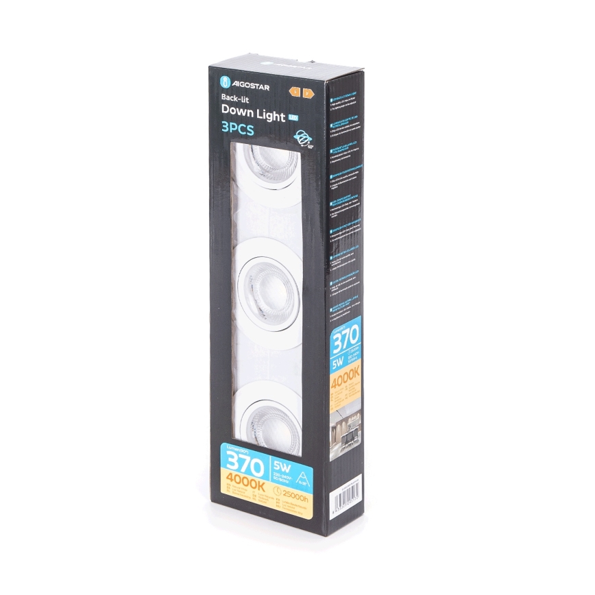 Aigostar - Σετ 3 χωνευτών φωτιστικών οροφής LED/5W/230V 4000K Ø 8,5 εκ. λευκά