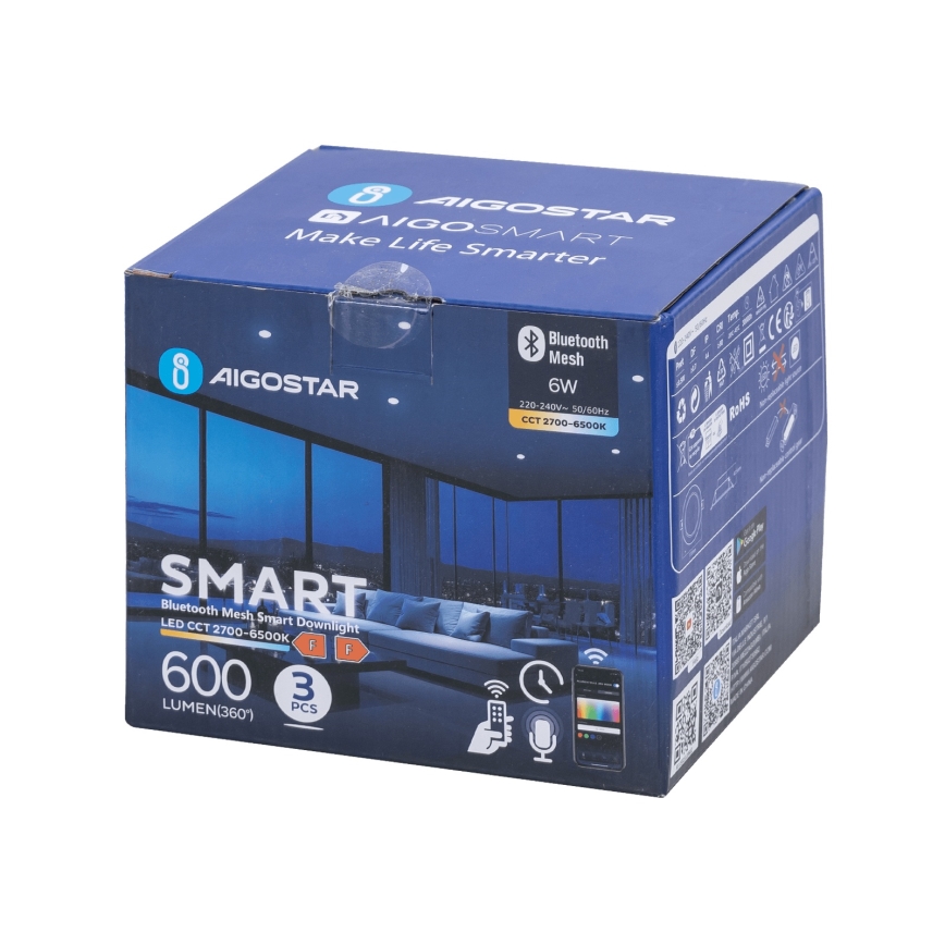 Aigostar - ΣΕΤ 3x LED Dimmable χωνευτό φωτιστικό MESH LED/6W/230V 2700K-6500K διάμετρος 11,5cm